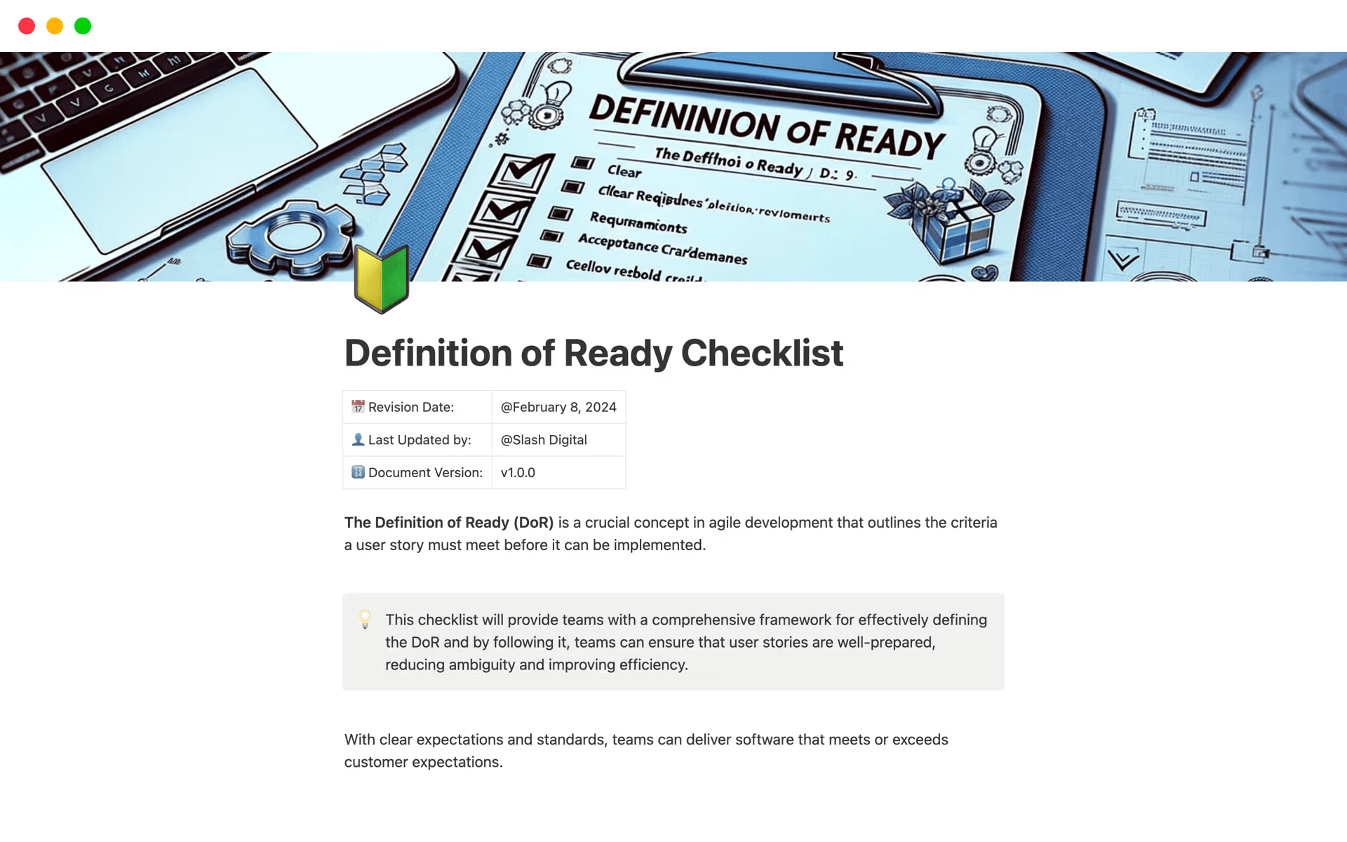 A sample Definition of Ready checklist template that’s available in Notion