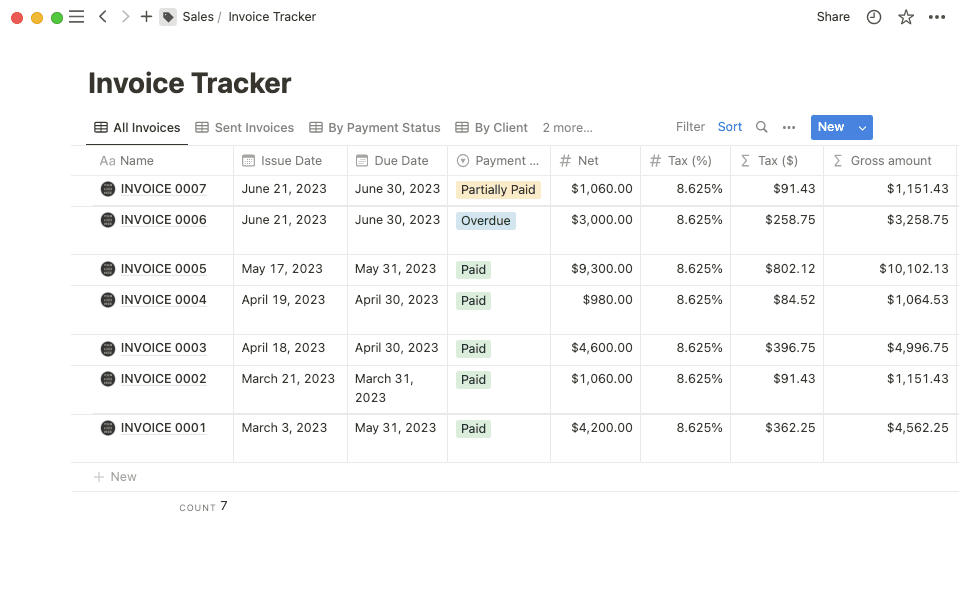 Use formulas to run calculations on sums of money, like for an invoice tracker.
