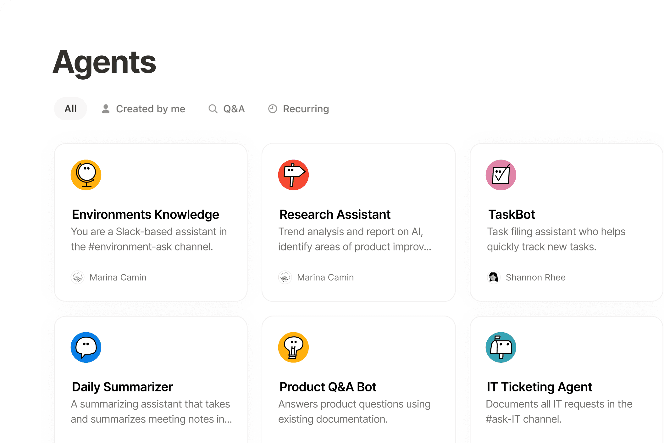Agents window showing custom agent libary across workspace